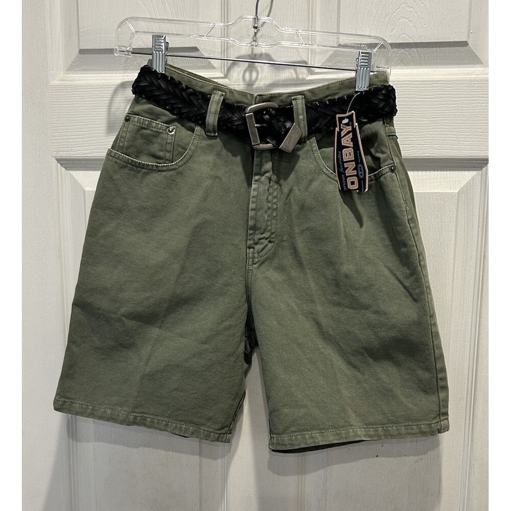 VTG NWT Unionbay  90s High Rise Olive Green Cotton Chino Shorts Belt Sz 5 Indie